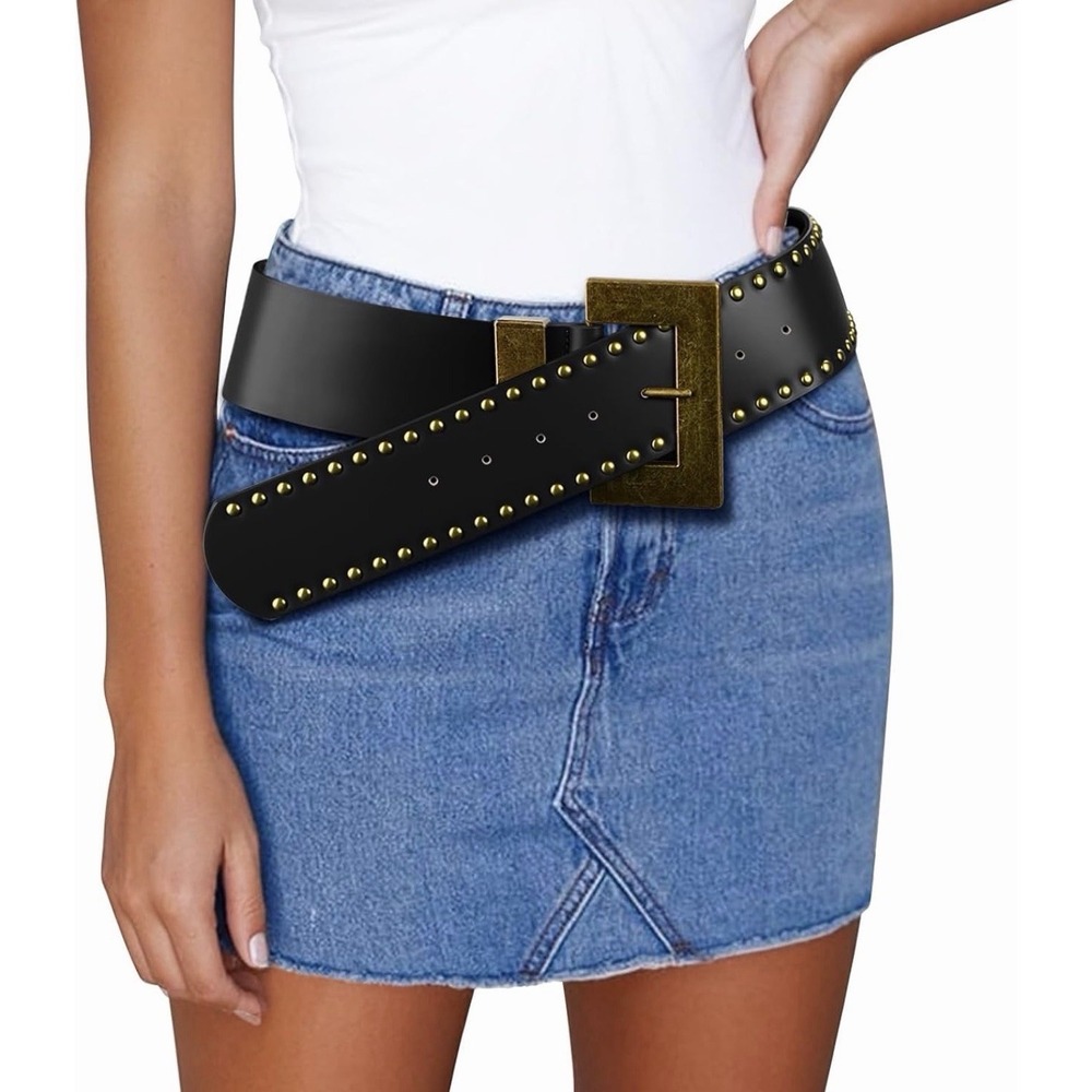Chunky Y2K Belt Boho Faux Leather Belt with Big Buckle Size Small New
